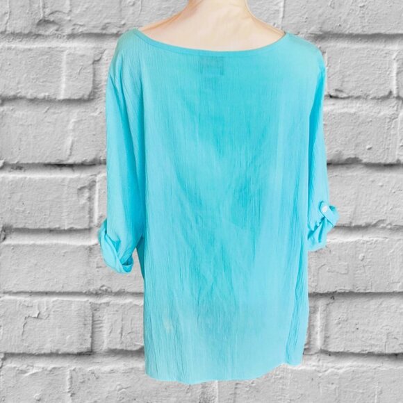 NWT BonWorth 3/4 Sleeve Turquoise Asymmetrical Tunic Casual Top in Size XL - Picture 2 of 4